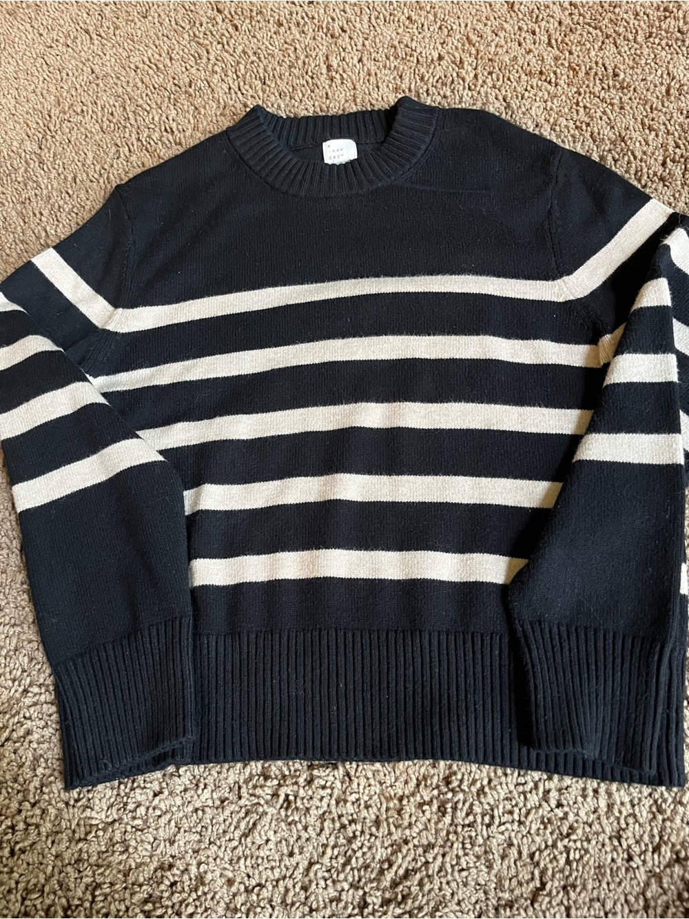 A New Day Black & Cream Striped Crewneck Sweater